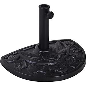 Outsunny Base per Ombrellone a Mezzaluna da Ø38 mm e Ø48 mm con Manovella, Basamento per Ombrellone in Resina, 50x31x32 cm, Nero