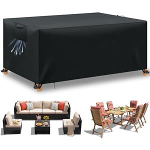 WUAYAMI Copertura Tavolo Esterno Impermeabile,Panno 420D Oxford Impermeabile Copertura,Tavoli e Sedie da Cortile Raggi UV, Quadrato Resistente allo Strappo Copertura Tavolo (Nero, 170x94x71cm)