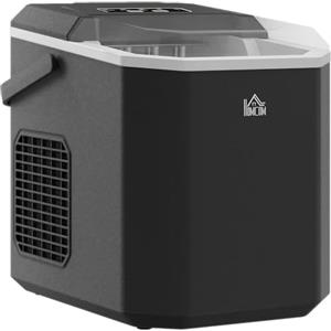 HOMCOM Macchina del Ghiaccio Autopulente da 9 Cubetti in 6-13 Minuti con Cesto e Paletta, Macchina per il Ghiaccio in PP e Rame, 22.2x29.4x29 cm, Nera