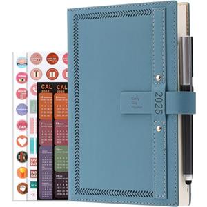 Goldaypln Agenda 2025, formato A5, una pagina per giorno, agenda 2025 da gennaio 2025 a dicembre 2025, agenda mensile giornaliera con calendario, penna, portapenne, linguette mensili, tasca interna (blu)