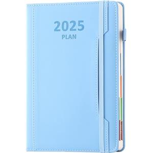 Goldaypln Agenda accademica anno 2025, formato A5, pagina per giorno, planner accademico da gennaio 2025 a dicembre 2025, agenda con copertina rigida con portapenne, tasca frontale, linguetta mensile colorata,