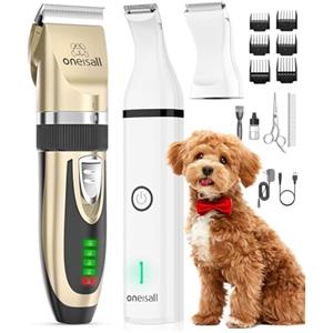 oneisall Tosatrice per cani e taglia zampe per cani, kit 2 in 1 a basso rumore senza fili per toelettatura di animali domestici per cani di piccola e grande taglia gatti animali
