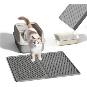 Pieviev Tappetino Lettiera Gatto, 61 X 43 cm Tappeto per Lettiera Gatto, Tappetino Impermeabileda Utilizzare Davanti alla Sabbietta - Raccoglie Efficacemente la Sabbia, Mat in EVA, Grigio