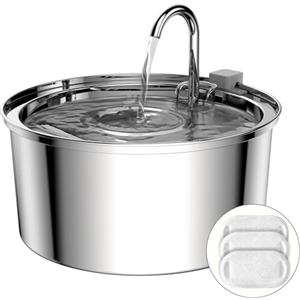 TOMXCUTE Fontanella Per Gatti Acciaio, 3,2 L Fontana In Acciaio Inossidabile per Gatti e Animali di Piccola Taglia, Design a Forma di Rubinetto, con Pompa Ultra Silenziosa, 3 Filtri di Ricambio