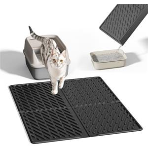 Pieviev Tappetino Lettiera Gatto, 79 X 61 cm Tappeto per Lettiera Gatto, Tappetino Impermeabileda Utilizzare Davanti alla Sabbietta - Raccoglie Efficacemente la Sabbia, Mat in EVA, Nero