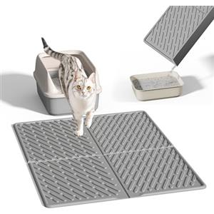 Pieviev Tappetino Lettiera Gatto, 79 X 61 cm Tappeto per Lettiera Gatto, Tappetino Impermeabileda Utilizzare Davanti alla Sabbietta - Raccoglie Efficacemente la Sabbia, Mat in Eva, Grigio
