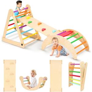 YOLEO Arrampicata per Bambini, Triangolo di Arrampicata Pieghevole con Scivolo ad Arco, Palestre Montessoriano e Arrampicata Indoor per Bambini (Arcobaleno)