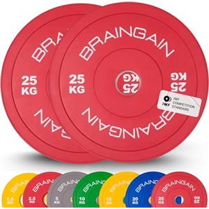 BRAINGAIN Piastra Olimpica con Bumper - Diverse Misure, Colore/Nero - Piastre da 2 per Allenamento con Bilanciere - 1,5 kg, 2,5 kg, 5 kg, 10 kg, 15 kg, 20 kg, 25 kg, 100 kg, 150 kg Coppie/Set
