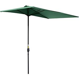 Outsunny Ombrellone Mezzaluna da Parete e Muro 2.3x1.3 m, Ombrellone da Giardino con Apertura a Manovella e 5 Stecche, Ombrellone a Semicerchio con Prese d'Aria, UV30+, Verde