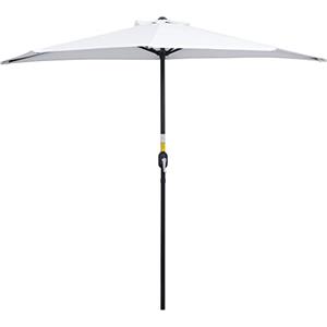 Outsunny Ombrellone Mezzaluna da Parete e Muro 2.6 x 1.35 m, Ombrellone da Giardino con Apertura a Manovella e 5 Stecche, Ombrellone a Semicerchio con Palo a 2 Sezioni, Bianco