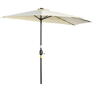 Outsunny Ombrellone Mezzaluna da Parete e Muro 2.6x1.35m con 20 Luci LED e Pannello Solare, Ombrellone da Giardino con Manovella e 5 Stecche, Ombrellone a Semicerchio con Palo a 2 Sezioni, Beige