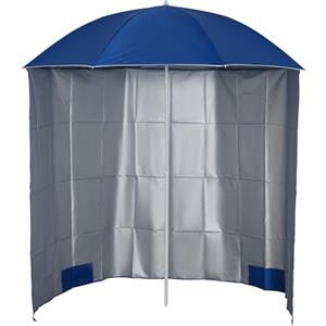 Outsunny Ombrellone da Spiaggia Ø2.2x2.2 m con Tendina Laterale, Sacchi per Sabbia e Picchetti, Ombrellone da Mare con 8 Stecche e Design a 2 Sezioni in Metallo e Poliestere, Blu