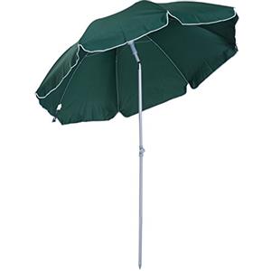 Outsunny Ombrellone da Spiaggia Ø2x2.3 m con Tettuccio Inclinabile, Ombrellone da Mare con 8 Stecche in Metallo e Poliestere, Verde Scuro