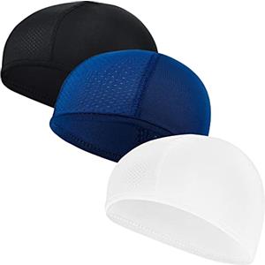 beifon 3 Pezzi Sottocasco Bici Estivo Sottocasco per Moto Traspirante sotto Casco Cuffia Berretto Skull cap Cappello da Ciclismo Bandana Sportivo Berretto Sport Uomo Donna (Nero+Bianco + Blu, Poliestere)
