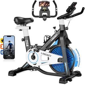 LABGREY Cyclette Professionale, Bicicletta ad attrito Indoor da Camera con Schermo LCD e Portabicchieri, Volano 15kg, per Fitness ed Esercizio a Casa (Nero - Resistenza Magnetica)