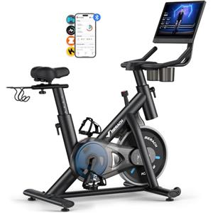 MERACH Cyclette da Casa con Schermo Connesso, Bicicletta da Appartamento Silenziosa con Resistenza Magnetica, Sella Confortevole, App Esclusiva, Carico Massimo 136 kg