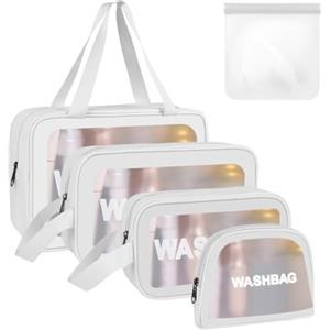 Aucuu-EU Aucuu Borse Da Toilette Trasparente, 5 Pezzi Beauty Case Trasparente, PVC Trousse da Viaggio Impermeabile, Borsa Cosmetici da Viaggio, Cosmetici Trucco Portatile per Bagno, Piscina, Viaggio, Aereo