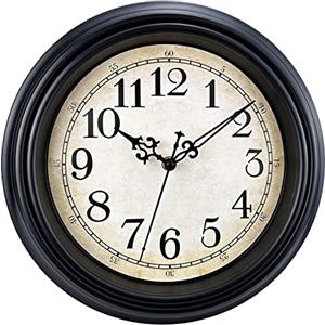 Plumeet Piccolo Orologio da Parete Retrò, Orologio Silenzioso Classico da 25cm Senza Tick, Adatto per Decorare Soggiorno, Camera da Letto, Ufficio, Alimentazione a Batteria, Nero