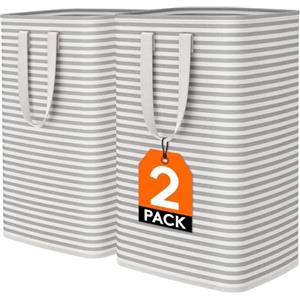 Lifewit Cesto Portabiancheria Autoportante 80L, Grande Cesta Portabiancheria Pieghevole con Manici Allungati, Portabiancheria Sporca per Vestiti, Asciugamani, Giocattoli, Coperte, Grigio, 2 Pezzi