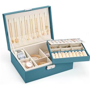 Sofore Portagioie Donna Porta Gioie Portagioie Bambina Grande Porta Gioielli Bambina a 2 Strati in Pelle PU Portagioie Donna da Camera Organizer Gioielli Storing Jewelry Earrings Anelli, Verde Scuro
