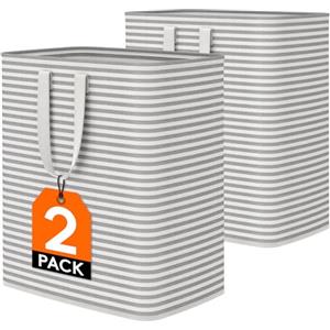 Lifewit Cesto Portabiancheria Autoportante 100L, Grande Cesta Portabiancheria Pieghevole con Manici Allungati, Portabiancheria Sporca per Vestiti, Asciugamani, Giocattoli, Coperte, Grigio, 2 Pezzi