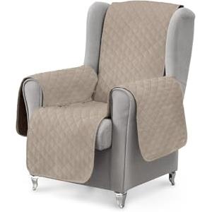 textil-home Textilhome - Copripoltrona 1 posto con braccioli LUKA, Poltrona Relax Reclinabile e orecchie imbottito misura 55 cm. SalvaDivano REVERSIBILE. Beige