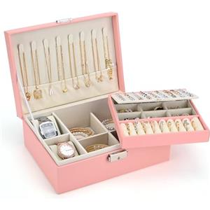 Sofore Portagioie Donna Porta Gioie Portagioie Bambina Grande Porta Gioielli Bambina a 2 Strati in Pelle PU Portagioie Donna da Camera Organizer Gioielli Storing Jewelry Earrings Anelli, Rosa Sakura
