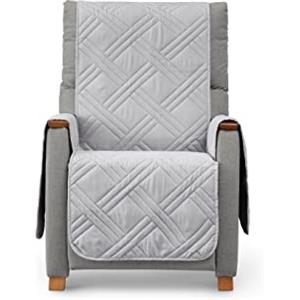 textil-home Textilhome - Copripoltrona 1 posto con braccioli LUKA, Poltrona Relax Reclinabile e orecchie imbottito misura 55 cm. SalvaDivano REVERSIBILE. Grigio chiaro