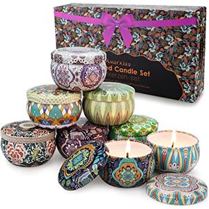 YINUO LIGHT Candele Profumate, 8 * 70g Candele in Vasetto,Candela Profumata con Note Ambrate e Muschiate,Candela di Soia Naturale da Che Brucia Fino a 100h,Regalo Donna,Compleanno Regalo Amica