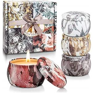 YINUO LIGHT Candele Profumate Set da 4 Pezzi in Latta Decorativa 500g Cera di Soia per Stanza con Lavanda, Rosmarino e Vaniglia, Bruciare a 120 ore, Regalo per Donna Fidanzata Compleanno o Festa Della Mamma