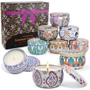 YINUO LIGHT 70g*9 Pezzi Candele Profumate in Latta Decorativa, Regalo Set per Donna, Regalo di San Natale per Profumata Selezionata Aromaterapia per lei, Confezione Regalo di Compleanno o San Natale