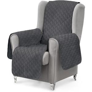 textil-home Textilhome - Copripoltrona 1 posto con braccioli LUKA, Poltrona Relax Reclinabile e orecchie imbottito misura 55 cm. SalvaDivano REVERSIBILE. Grigio