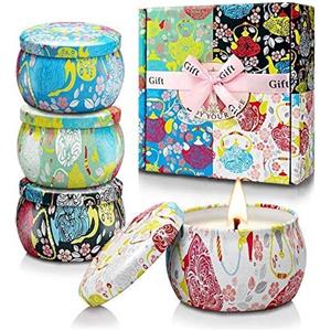 YINUO LIGHT Candele Profumate Set da 4 125g Cera di Soia in Latta, Fragranza Ambiente con Vaniglia, Lavanda, Aromaterapia per lei, Compleanno Regalo per Donna Fidanzata o Festa Della Mamma