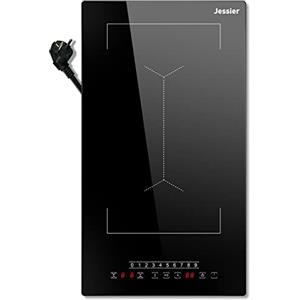 Jessier Piastra Induzione 2 Fuochi Incasso con spina 30cm 3500W, Jessier Piano Cottura Induzione Flex Zone, Piano Cottura Elettrico orizzontale 9 Livelli, Funzione Pausa, Timer, Blocco Bambini nero, Vetro