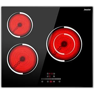 Jessier Piano Cottura Vetroceramica 3 Fuochi Incasso 5200W, Jessier Piastra Cottura Elettrico 9 Livelli Potenza, Funzione di Pausa, Timer, Controllo Touch, Serratura per Bambini, Nero (Nessuna Spina)