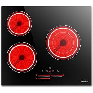 Disaenvir Piano Cottura Vetroceramica 3 Fuochi Incasso 5500W, Disaenvir Piastra Cottura Elettrico Con Doppio Anello, 9 Livelli Potenza, Funzione Di Pausa, Timer, Controllo Touch, Funzione Anti-Touch