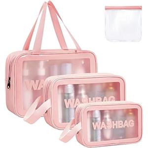 Aucuu Borse Da Toilette Trasparente, 4 Pezzi Beauty Case Trasparente, PVC Trousse da Viaggio Impermeabile, Borsa Cosmetici da Viaggio, Cosmetici Trucco Portatile per Bagno, Piscina, Viaggio, Aereo