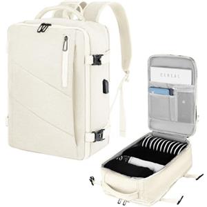 VOESLD Zaino per Ryanair 40x20x25, Zaino da Viaggio Aereo Bagaglio a Mano Beige Zaino Porta PC Donna Uomo Impermeabile Bagaglio a Mano per Tutte le Principali Compagnie Aeree, con Porta USB 20L