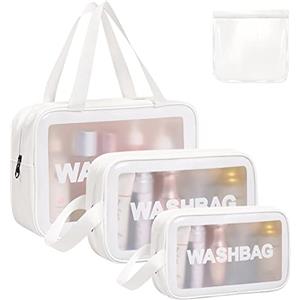 Aucuu 4 Pezzi, Borse Da Toilette Trasparente, Beauty Case in PVC, Trousse da Viaggio Impermeabile, per Cosmetici e Trucco, Portatile per Bagno, Piscina, Aereo