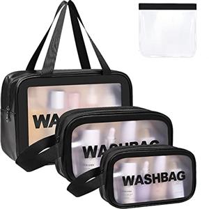 Aucuu Borse Da Toilette Trasparente, 4 Pezzi Beauty Case Trasparente, PVC Trousse da Viaggio Impermeabile, Borsa Cosmetici da Viaggio, Cosmetici Trucco Portatile per Bagno, Piscina, Viaggio, Aereo