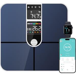 Healthkeep Personenwaage, angeschlossen, Bluetooth, mit 2 VA-Bildschirmen und ITO-Beschichtungstechnologie, 16 Körperdaten mit Herzfrequenz, App, für Android und iOS 180 kg/400 lb, silberfarben