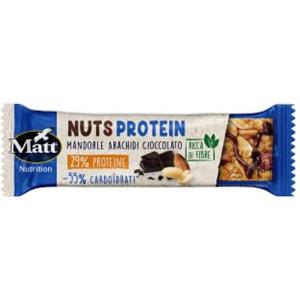 Matt Nutrition, Nuts Protein, Barretta Proteica Gusto Arachidi e Cioccolato Fondente, Barretta Ricca di Proteine e a Basso Contenuto di Carboidrati, Snack con Proteine Vegetali, Confezione da 38g