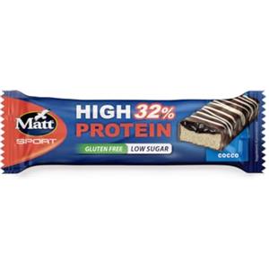 Matt, High Protein Cocco, Barretta Proteica, Senza Glutine, a Basso Contenuto di Zuccheri, Ricca di Fibre e Proteine, con 32% di Cocco e Ripieno Cremoso al Cacao, Snack Dolce Sano e Goloso, 40 g
