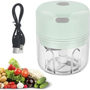 Baxcdyswe Tritatutto da Cucina Elettrico 250ml, Mini Frullatore Elettrico, USB Multi-Tritatutto Ricaricabile, 3 Lame in Acciaio Inox, Portatile Frullatore Piccolo per Carne, Frutta, Aglio (Verde)