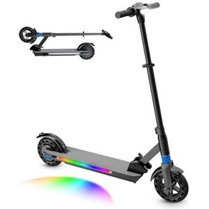 scoot4kids Monopattino elettrico per bambini di 8-12 anni, 8'' pieghevole con luce arcobaleno, autonomia 25 km, display LED, velocità e altezza regolabili, regalo per bambini e adolescenti