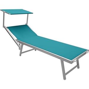 IlGruppone Lettino Prendisole Deluxe In Alluminio Pieghevole Professionale Sdraio Con Tettino Impilabili Parasole Piscina Spiaggia Terrazzo Tessuto Textilene Impermeabile Resistente Raggi Uv Giardino - Petrolio