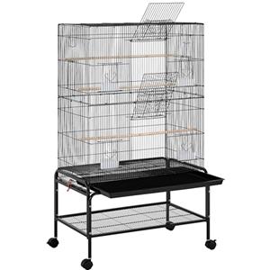 Soberine Gabbia Voliera per Uccelli Canarini Pappagalli, Grande con Ruote, Vassoio Estraibile, da Interno ed Esterno 79 x 49 x 135 cm Nero