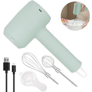 NIUAWASA Sbattitore Elettrico Ricaricabile, Funziona a Batteria Portatile a Frustino Montalatte Mano 3 Velocità e 2 Staccabile Fruste per la Cottura e Frullino per le Uova e Frullato Crema (Verde)