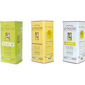 Le Fascine Trittico - Olio Extravergine di Oliva Biologico Classico Provenzale Blend Delì 100% Italiano (3 Latte da 5 Litri)