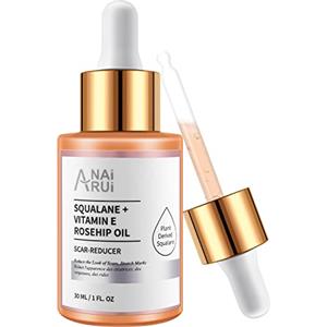 ANAI RUI ANAiRUi Olio di Rosa Mosqueta Puro Squalene + Vitamina E, Olio di Rosa Canina per Antirughe, Ridurre Cicatrici & Rughe, Rosehip Oil per Viso, Corpo, Capelli, Pelle, e Mani, 30ml